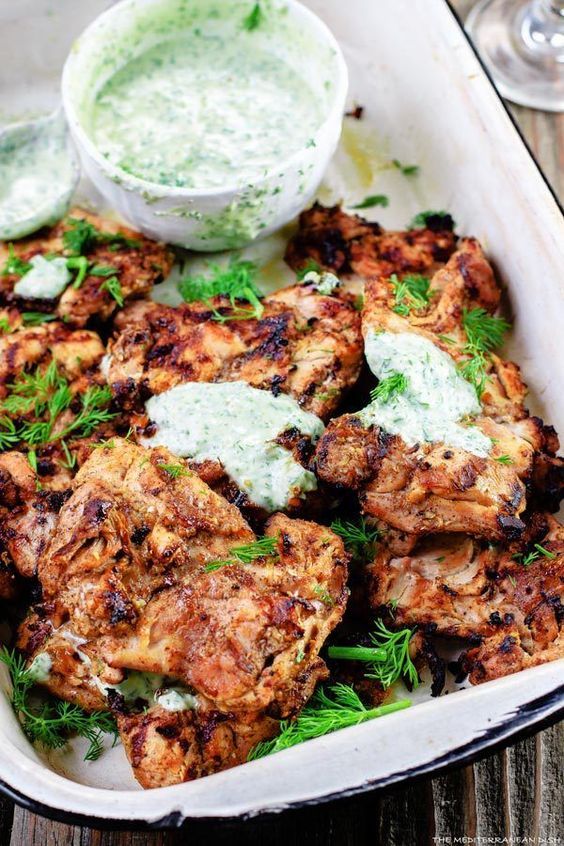 med grilled greek chicken with yogurt dill sauce